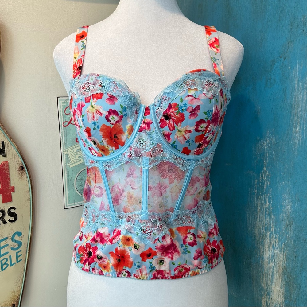Victoria's Secret Floral Lace Bustier - Blue and Red